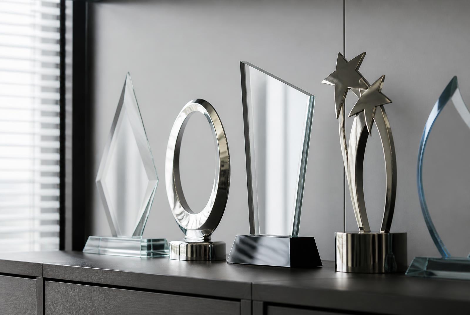 Marketing awards and trophies won by Brand Starting on display in the office